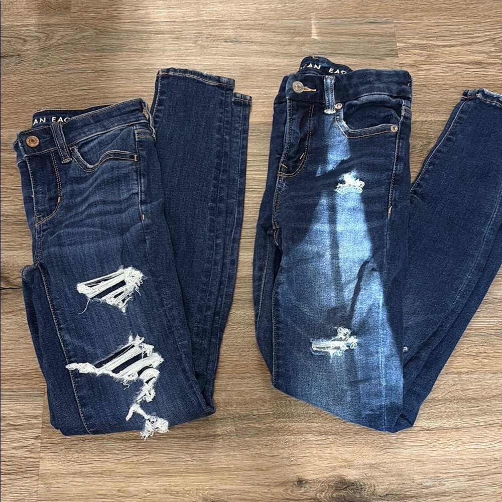 Set of 2 American Eagle Outfitters Blue Skinny Jeans Distressed NWOT